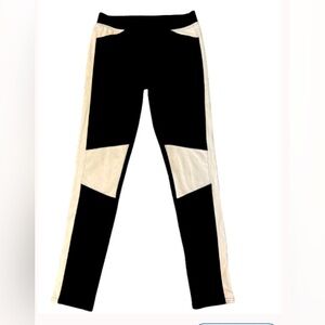 Freestyle Revolution Black Leggings Pants tan suede like trim pull on size large